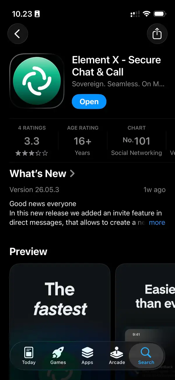 Element X appen i App Store