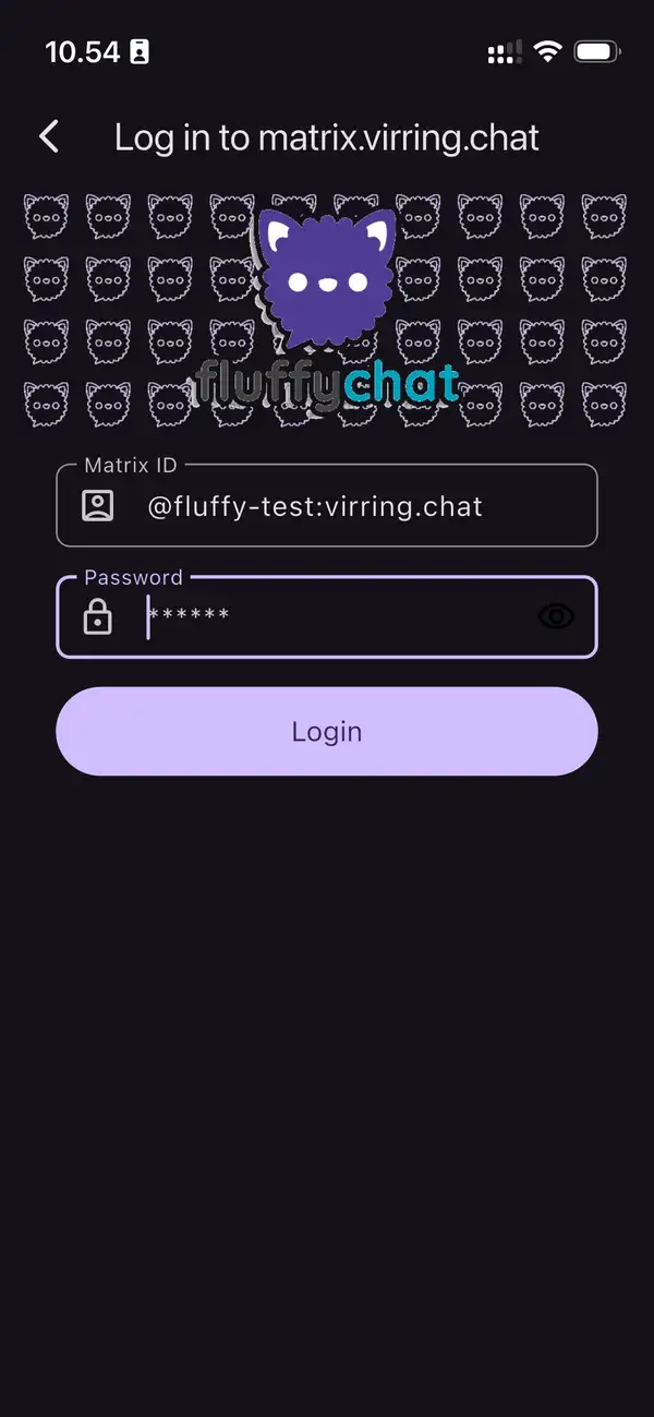 Login med Matrix-ID i Fluffy Chat appen